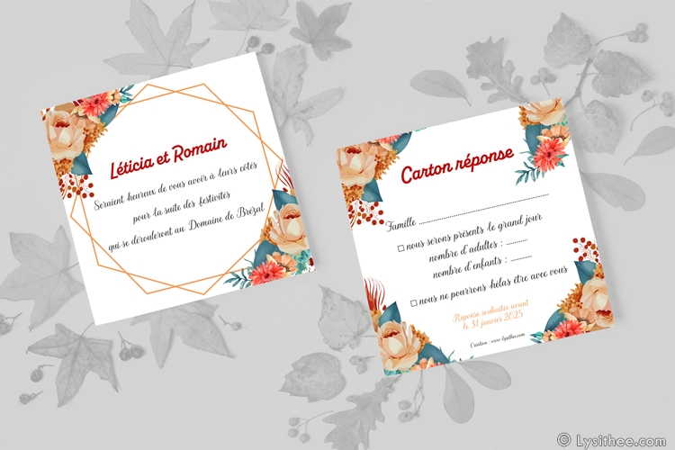 Carton d'invitation au dîner Mariage Bouquet d'Automne