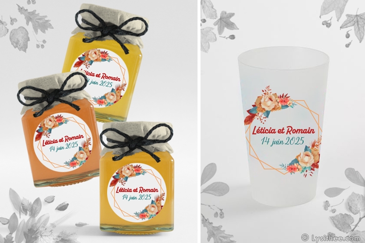 Etiquette et gobelet Mariage Bouquet d'Automne